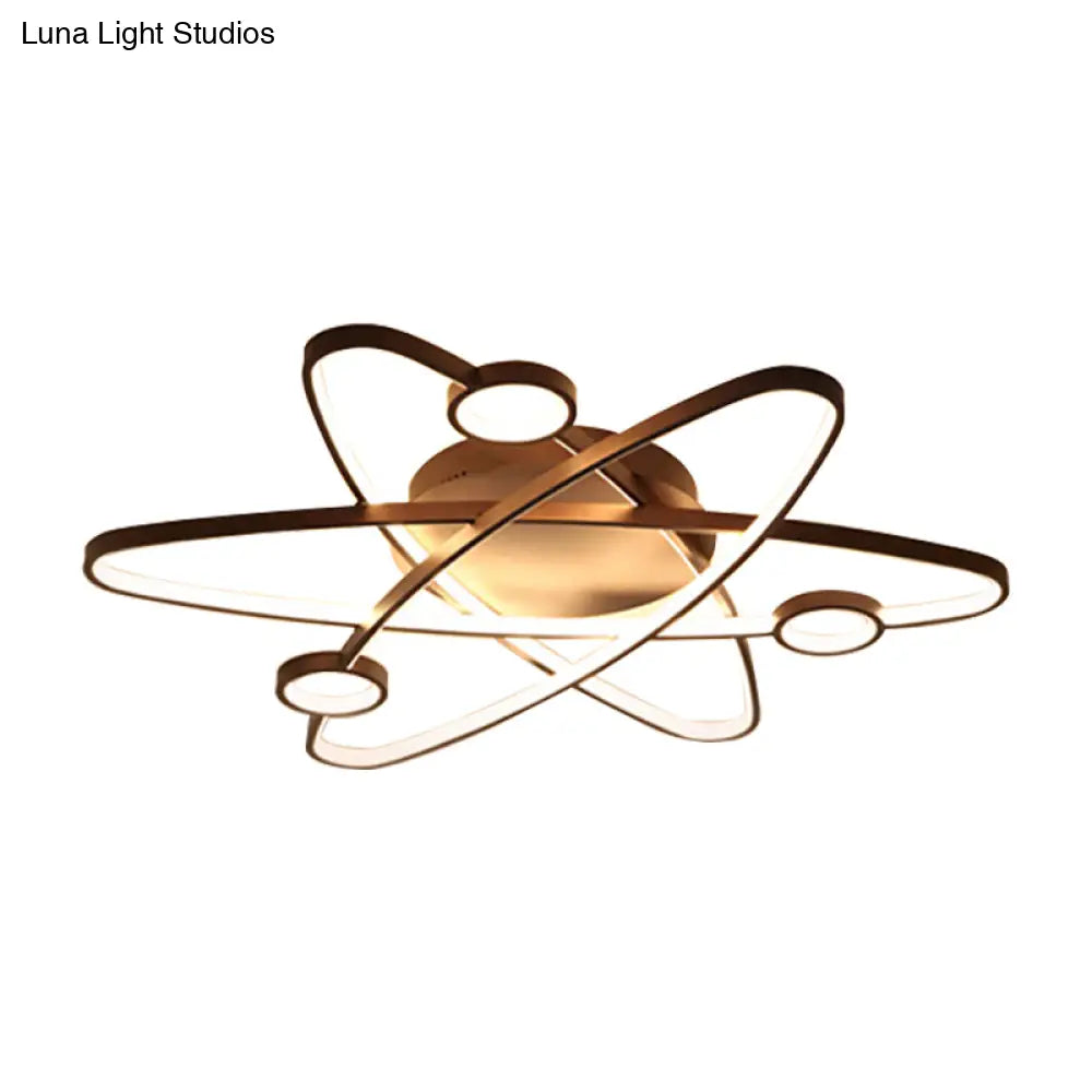 Modern Oval Flush Ceiling Lamp With Led Acrylic White/Coffee Finish In Warm Light -