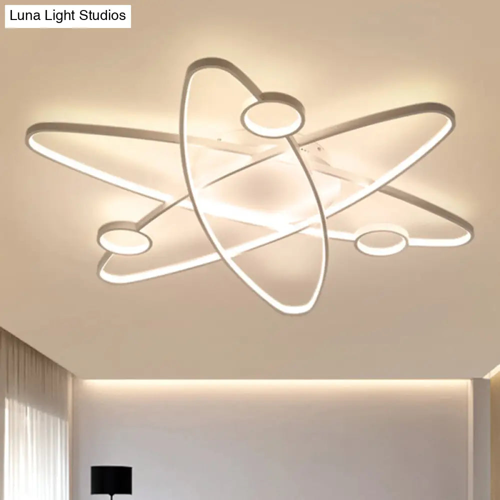 Modern Oval Flush Ceiling Lamp With Led Acrylic White/Coffee Finish In Warm Light -