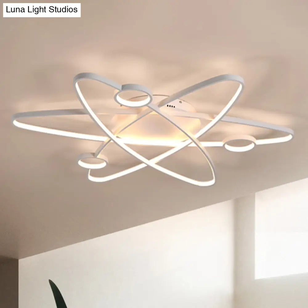 Modern Oval Flush Ceiling Lamp With Led Acrylic White/Coffee Finish In Warm Light -