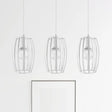 Modern Oval Pendant Light With Cage Shade - Black/White 3 Lights Indoor Hanging Ceiling Fixture