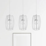 Modern Oval Pendant Light With Cage Shade - Black/White 3 Lights Indoor Hanging Ceiling Fixture