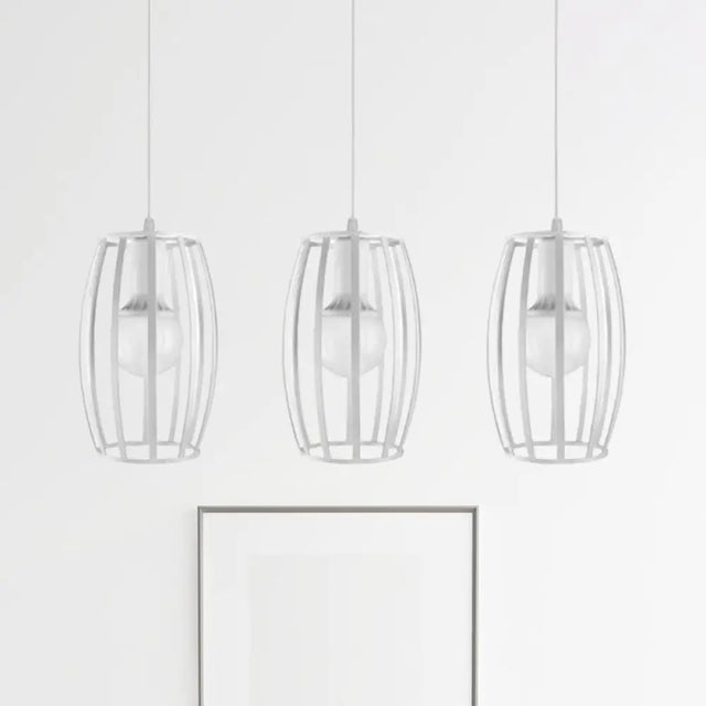 Modern Oval Pendant Light With Cage Shade - Black/White 3 Lights Indoor Hanging Ceiling Fixture