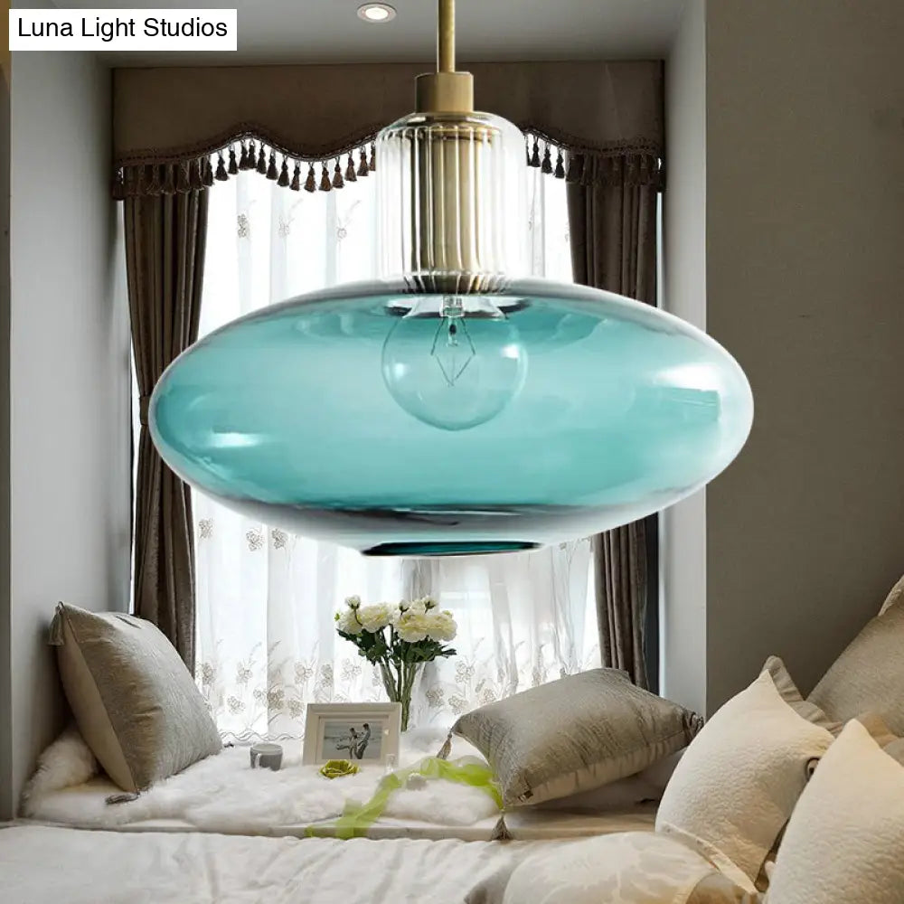 Modern Oval Pendant Light With Grey/Blue Glass - Ideal For Bedrooms