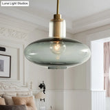 Modern Oval Pendant Light With Grey/Blue Glass - Ideal For Bedrooms
