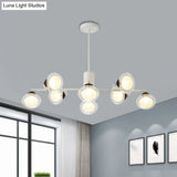 Modern Oval Shade Island Light - 8/12 Lights Glass Suspension In Black/White