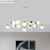 Modern Oval Shade Island Light - 8/12 Lights Glass Suspension In Black/White