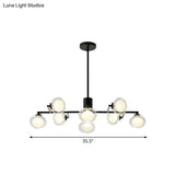 Modern Oval Shade Island Light - 8/12 Lights Glass Suspension In Black/White