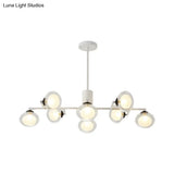 Modern Oval Shade Island Light - 8/12 Lights Glass Suspension In Black/White