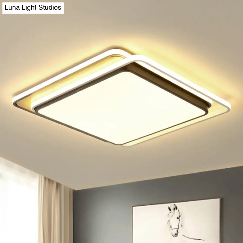 Modern Overlapping Square Flush Ceiling Light - Metal Led Black Mount Fixture White/Warm