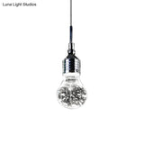 Modern Pendant Ceiling Light: Bulb Shaped Metal With Clear Bubble Crystal Single Hanging Light In