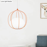 Modern Pendant Light: Egg Milk Glass Suspension With Melon Wire Frame - Ideal For Offices