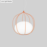 Modern Pendant Light: Egg Milk Glass Suspension With Melon Wire Frame - Ideal For Offices