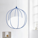 Modern Pendant Light: Egg Milk Glass Suspension With Melon Wire Frame - Ideal For Offices Blue