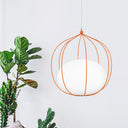 Modern Pendant Light: Egg Milk Glass Suspension With Melon Wire Frame - Ideal For Offices Orange