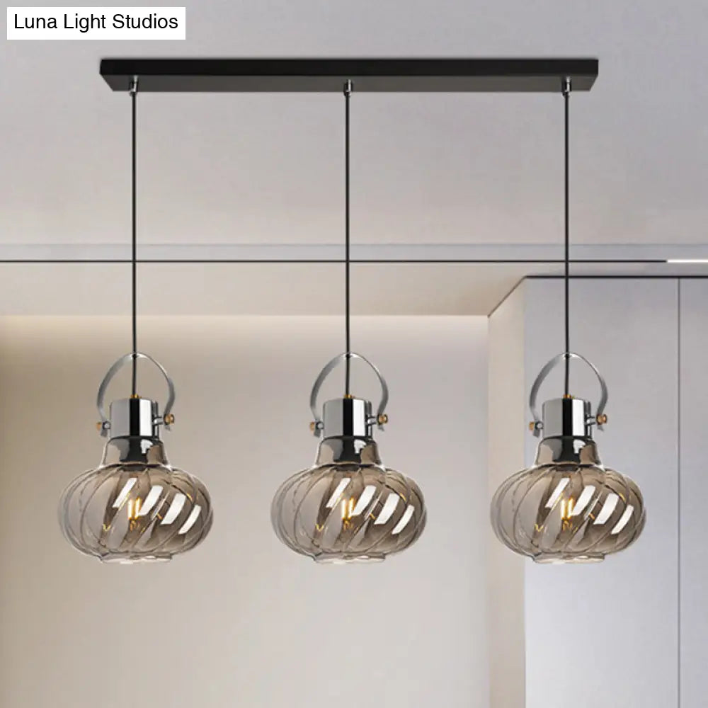 Modern Pendant Light Fixture - Stylish Down Lighting For Dining Room With Pumpkin Glass Shade