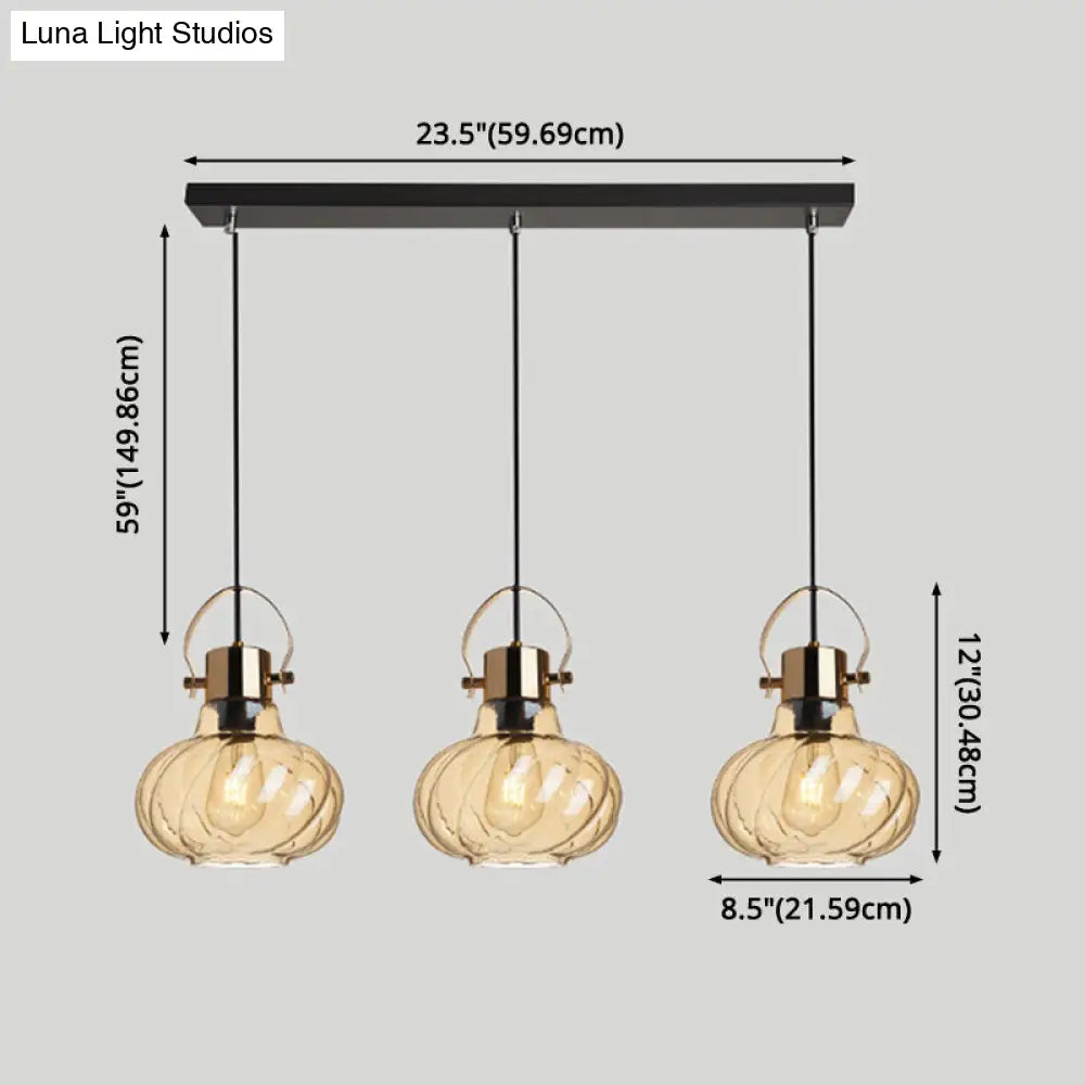 Modern Pendant Light Fixture - Stylish Down Lighting For Dining Room With Pumpkin Glass Shade
