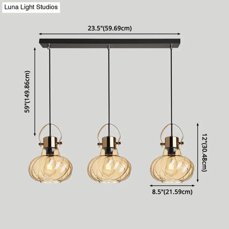 Modern Pendant Light Fixture - Stylish Down Lighting For Dining Room With Pumpkin Glass Shade