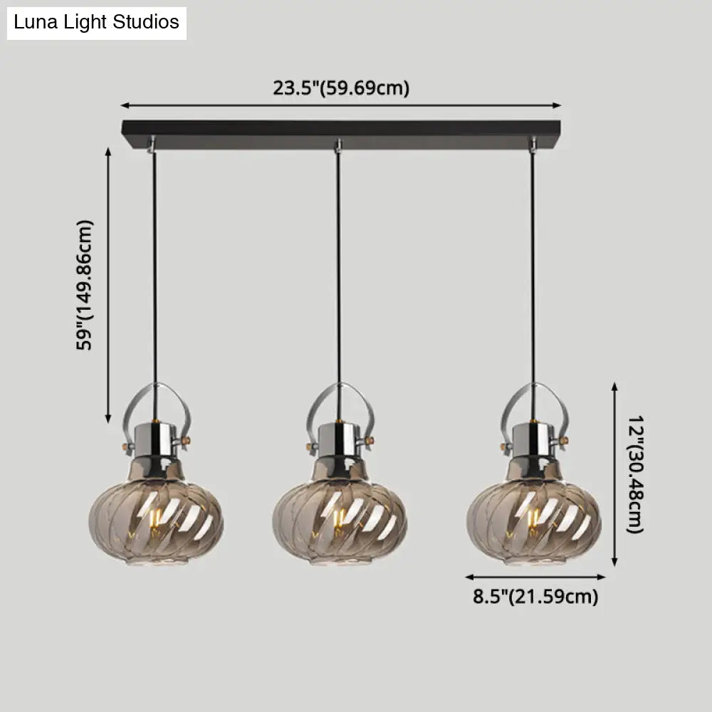 Modern Pendant Light Fixture - Stylish Down Lighting For Dining Room With Pumpkin Glass Shade