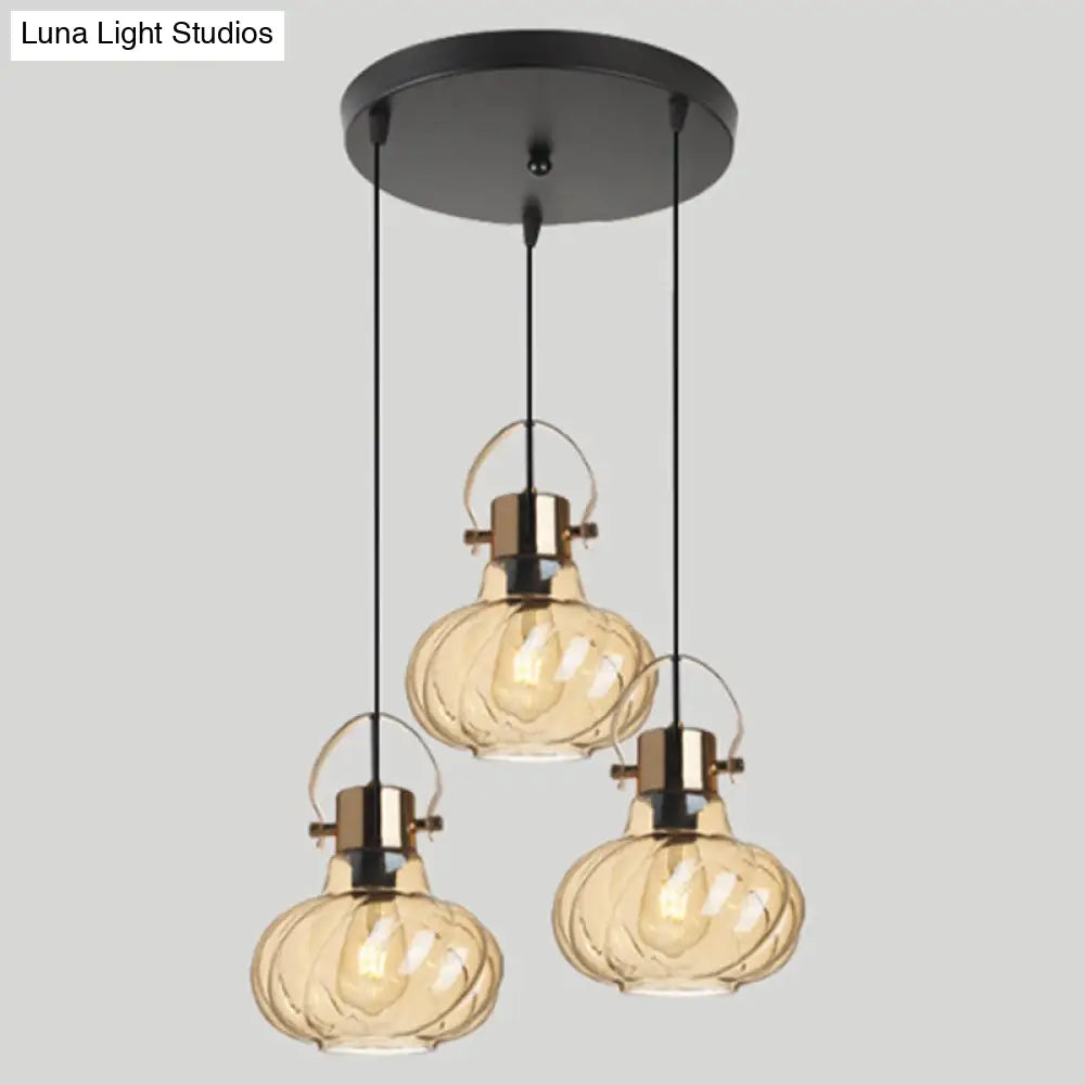Modern Pendant Light Fixture - Stylish Down Lighting For Dining Room With Pumpkin Glass Shade