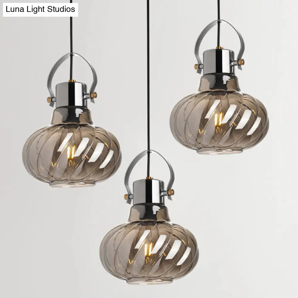 Modern Pendant Light Fixture - Stylish Down Lighting For Dining Room With Pumpkin Glass Shade