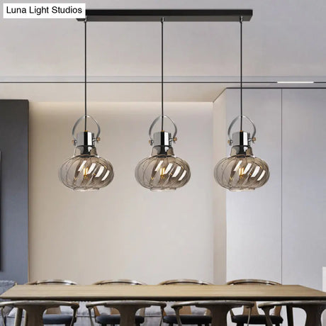 Modern Pendant Light Fixture - Stylish Down Lighting For Dining Room With Pumpkin Glass Shade