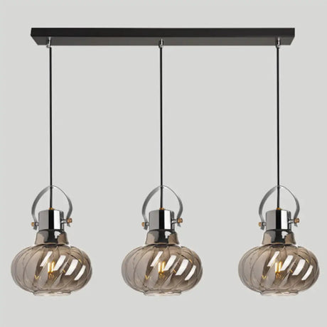 Modern Pendant Light Fixture - Stylish Down Lighting For Dining Room With Pumpkin Glass Shade Smoke
