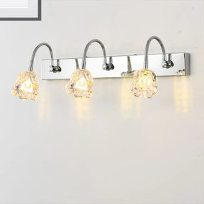 Modern Petal Clear Glass Vanity Light Fixture With Gooseneck Arm - 3 Lights Silver Finish Wall