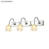 Modern Petal Clear Glass Vanity Light Fixture With Gooseneck Arm - 3 Lights Silver Finish Wall