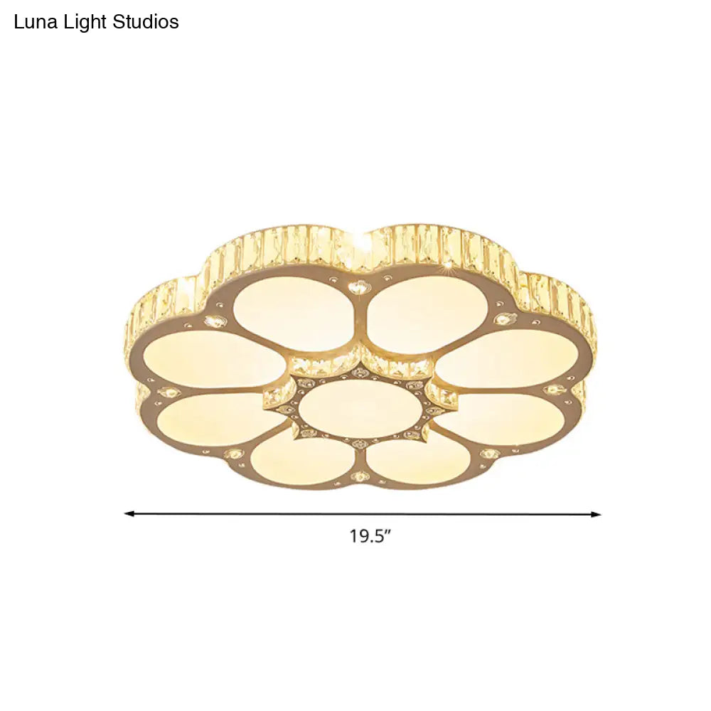 Modern Petal Crystal Led Flush Ceiling Light In White - 19.5’/23.5’/31.5’ For Bedroom
