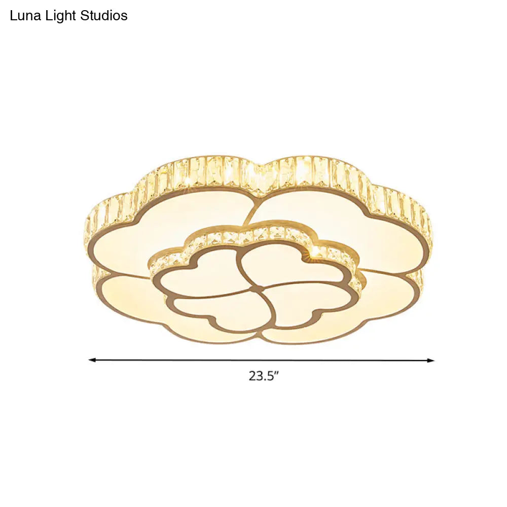 Modern Petal Crystal Led Flush Ceiling Light In White - 19.5’/23.5’/31.5’ For Bedroom