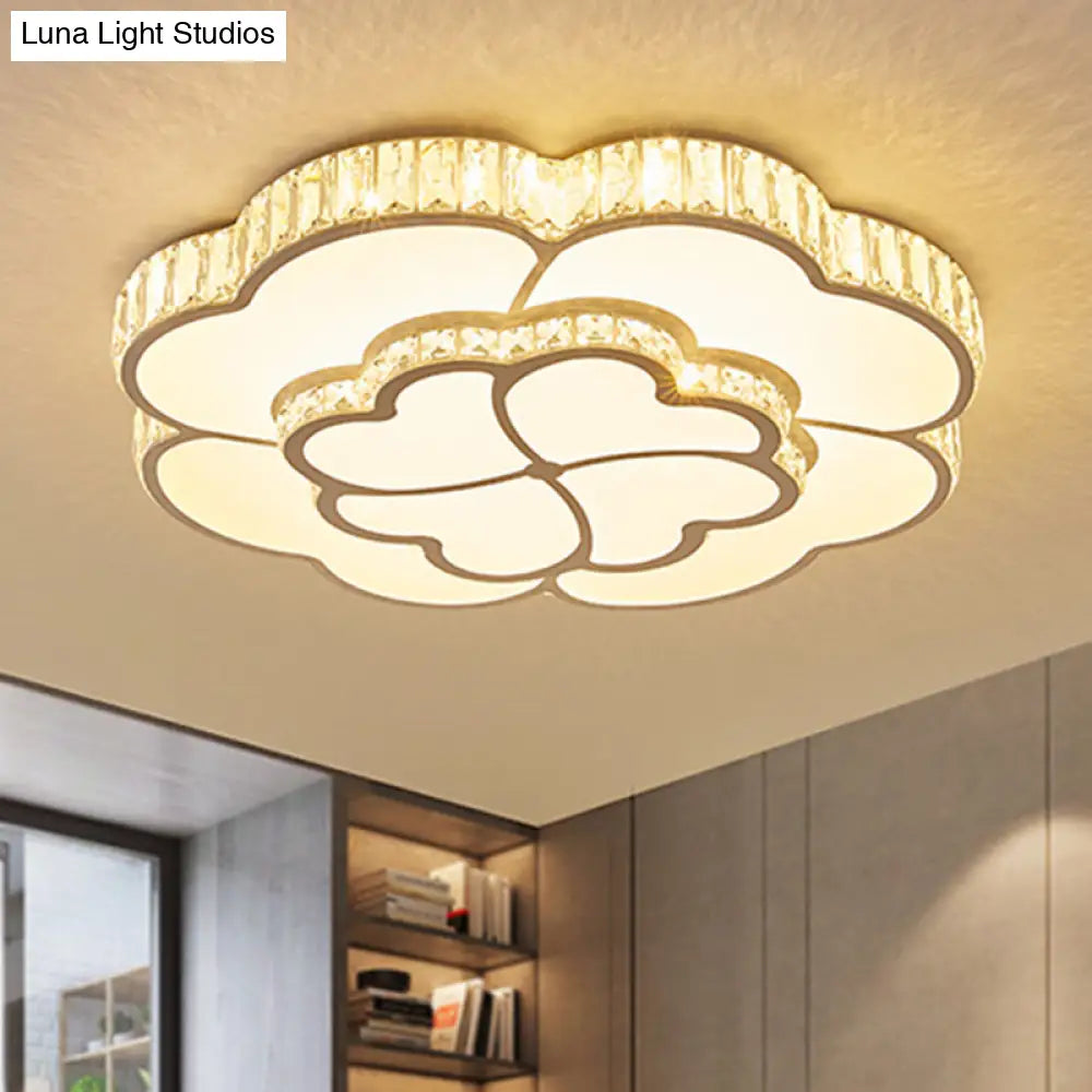 Modern Petal Crystal Led Flush Ceiling Light In White - 19.5’/23.5’/31.5’ For Bedroom