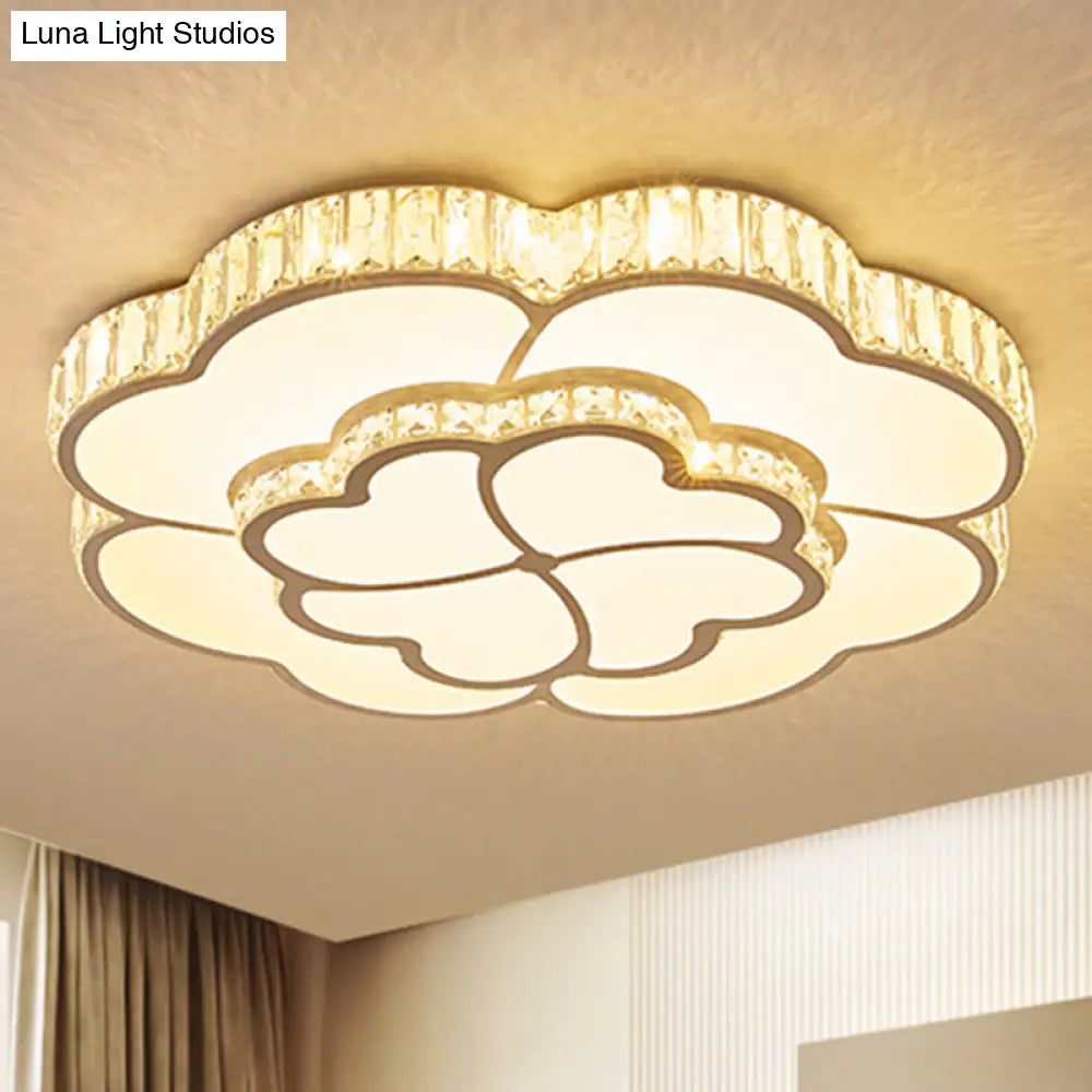 Modern Petal Crystal Led Flush Ceiling Light In White - 19.5’/23.5’/31.5’ For Bedroom