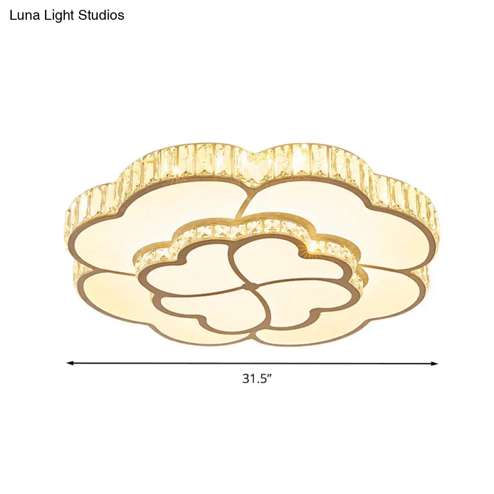Modern Petal Crystal Led Flush Ceiling Light In White - 19.5’/23.5’/31.5’ For Bedroom