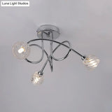 Modern Pineapple Semi Mount Led Ceiling Lamp - Clear Glass 3 Lights Chrome Twisted Arm Ideal For