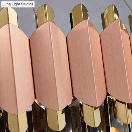 Modern Pink And Gold Crystal Drop Pendant Ceiling Light With 8/12 Lights