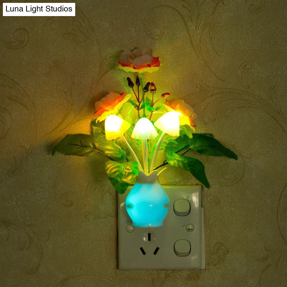 Modern Pink And Green Led Flower Vase Night Light - Multi-Colored Wall Lamp