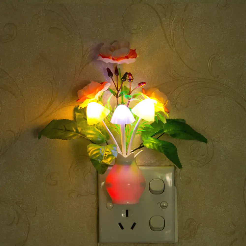 Modern Pink And Green Led Flower Vase Night Light - Multi-Colored Wall Lamp Multi-Color