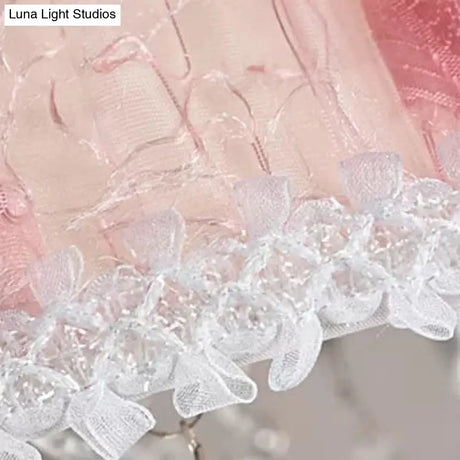 Modern Pink Ceiling Light With Crystal Ball - 8 Heads For Girls Bedroom