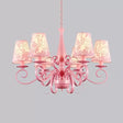 Modern Pink Fabric Chandelier With Tapered Shades - 6 Lights Pendant For Study Room / Flower