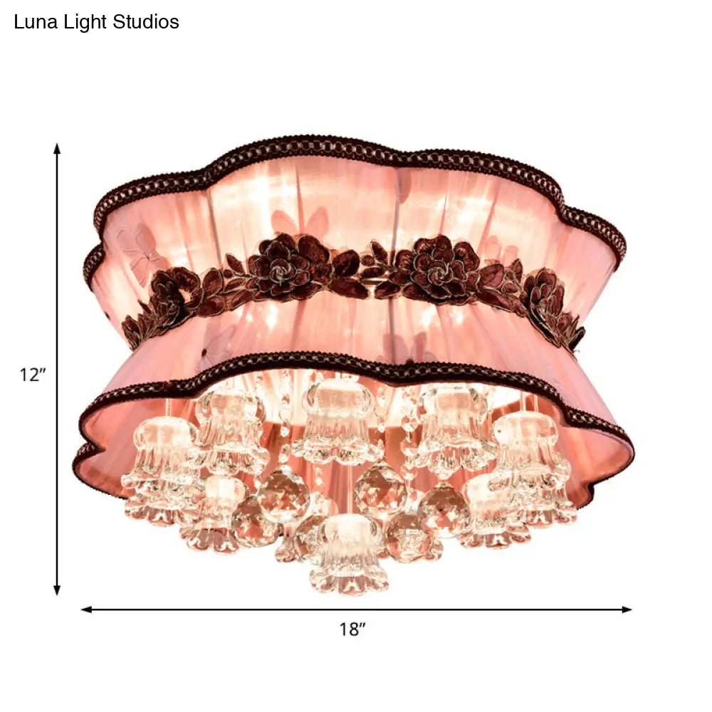 Modern Pink Flower Led Ceiling Mount Light With Crystal Deco – Flush For Hotel