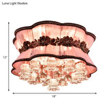 Modern Pink Flower Led Ceiling Mount Light With Crystal Deco – Flush For Hotel