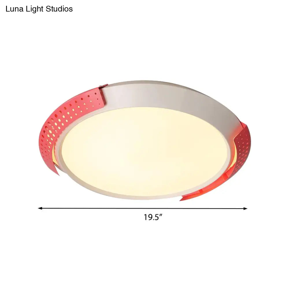 Modern Pink/Gold Hollow Metal Ceiling Fixture - 16’/19.5’ Round Flush Mount Light For Bedroom