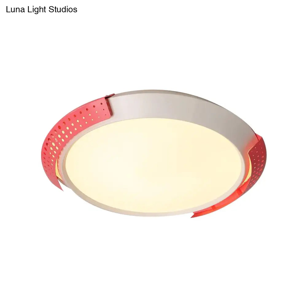 Modern Pink/Gold Hollow Metal Ceiling Fixture - 16’/19.5’ Round Flush Mount Light For Bedroom