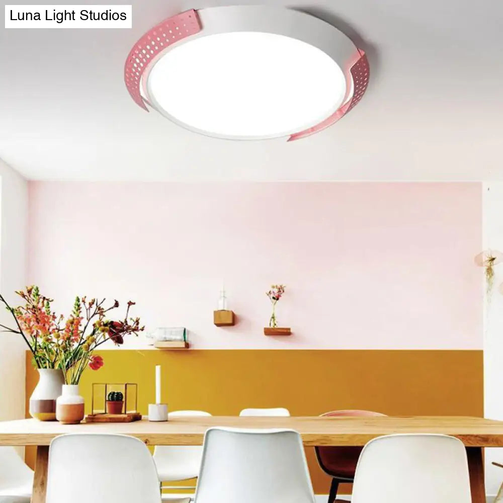 Modern Pink/Gold Hollow Metal Ceiling Fixture - 16’/19.5’ Round Flush Mount Light For Bedroom