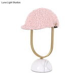 Modern Pink Night Lamp - Hat Plush Table Light With Iron Frame And Marble Base