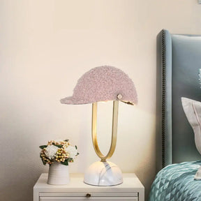Modern Pink Night Lamp - Hat Plush Table Light With Iron Frame And Marble Base