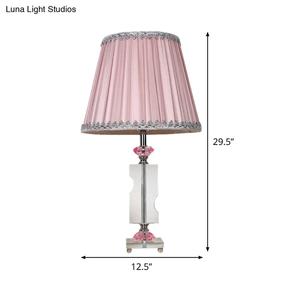 Modern Pink Table Lamp: 1 Head Living Room Desk Light With Pleated Fabric Shade