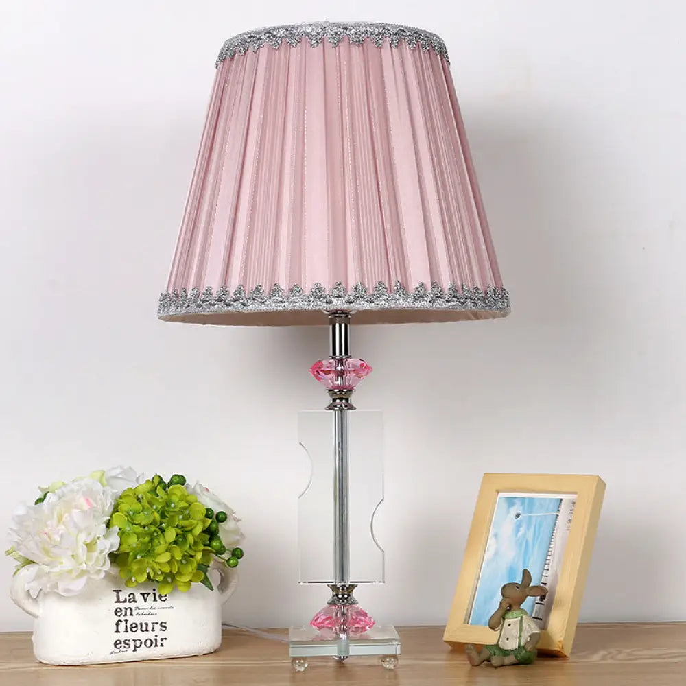 Modern Pink Table Lamp: 1 Head Living Room Desk Light With Pleated Fabric Shade