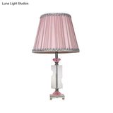 Modern Pink Table Lamp: 1 Head Living Room Desk Light With Pleated Fabric Shade