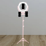 Modern Pink Usb Led Circle Mirror Phone Stand With Mobile Lighting Feature /